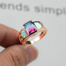 Anel de cristal azul roxo gradiente arco-íris para mulheres, opala de fogo branca ouro rosa cz, joias de casamento feminino 2024 - compre barato