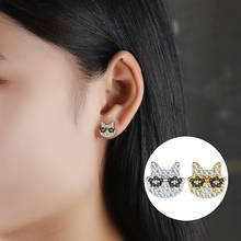 1pair Copper Cat Stud Earrings Tragus Ear Piercing Push-back Crystal Earring Fashion Accessories Gift for Women Girls Jewelry 2024 - buy cheap