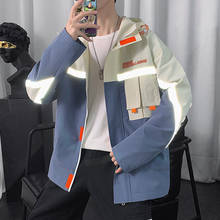 Moda dos homens blusão jaqueta hip hop retalhos bolsos reflexivos casacos estilo coreano solto ajuste jaquetas para o sexo masculino 2024 - compre barato