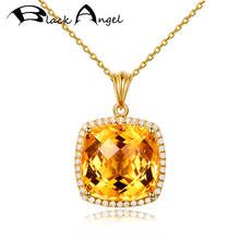 BLACK ANGEL 18K Gold Luxury Square Citrine Tourmaline Yellow Crystal Gemstone Pendant Necklace For Women Jewelry Wedding Gift 2024 - buy cheap