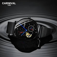 CARNIVAL-reloj automático con aguja azul para hombre, reloj mecánico con 24 horas de visualización de hora, Tourbillon, a la moda 2024 - compra barato
