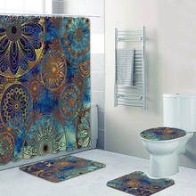 Elegante conjunto de cortina de ducha con Mandala dorado, azul y morado, Floral abstracto, Damasco, cortinas de baño, alfombra de baño, meditación, decoración de Spa 2024 - compra barato