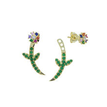 Promotion 2022 Spring Summer New Green Rainbow CZ Flower Stud Earring Gold Color Double Sided Jewelry 2024 - buy cheap