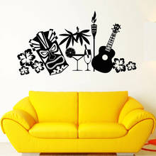 Adesivo de parede estilo praia tropical, máscara de guitarra, decalque de vinil, borboletas, flores, decoração de casa, copo de champanhe, decoração de sala de estar 2024 - compre barato