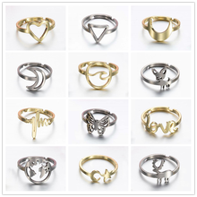Богемные геометрические Регулируемые кольца для женщин, ювелирные изделия из нержавеющей стали, милое кольцо в виде Луны, сердцебиения, бабочки, оленя, подарки для создания эффекта 2024 - купить недорого