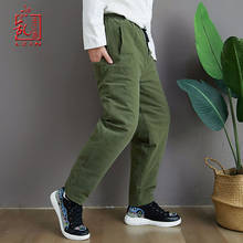 LZJN 2019 Winter Warm Men Thick Pants Double Layer Quilted Casual Pockets Male Winter Joggers Drawstring Cotton Linen Trousers 2024 - buy cheap