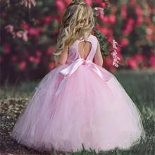 2020 розовое платье с цветочным узором для Девочек Пышные пышные платья из тюля с кружевной аппликацией без рукавов для девочек платья для крещения и причастия 2024 - купить недорого