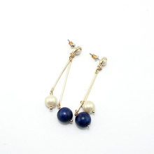 Light Yellow Gold Color Alloy Round Lapis Lazuli Beads Stud Earrings with Imitation Pearl Jewelry 2024 - buy cheap