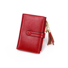 2020 new ladies retro zipper coin purse tassel mini small wallet multi-card ID pocket card holder short wallet red 2024 - buy cheap