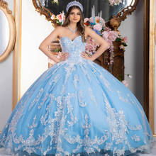 Céu claro azul quinceanera vestidos 2021 princesa vestido de baile querida renda apliques lantejoulas festa formatura doce 16 vestido 2024 - compre barato