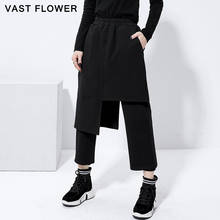 Black Asymmetrical Spliced Harem Pants Women Elastic Waist New Vintage Loose Casual Trousers Fashion Streetwear Spring 2021 2024 - buy cheap