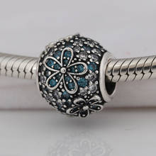 Authentic S925  Bead DIY Jewelry Teal Pave Daisy Flower Charm fit Lady Bracelet Bangle 2024 - buy cheap