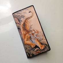 Carteiras feitas à mão esculpidas tigre marrom homens couro curtido vegetal carteira porta cartão 2024 - compre barato