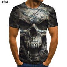 Мужская приталенная футболка KYKU, черная футболка с 3D-принтом черепа в стиле хип-хоп, лето 2019 2024 - купить недорого