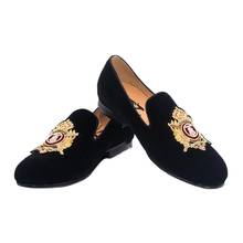 Jeder S Loafers Shoes Men Velvet Shoes Gold Badge Embroidery Handmade Black Slip-on Shoes Men's Party and Wedding Flats 2024 - buy cheap