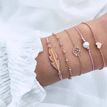 JunKang Charm European and American woven pearl lotus heart leaf 5 piece bracelet set women gift 2024 - buy cheap