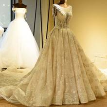 Роскошные бисерные кружевные свадебные платья трапециевидной формы с круглым вырезом и кристаллами, Свадебное Платье Vestidos De Noiva 2024 - купить недорого