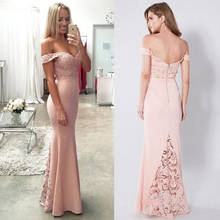 Off Shoulder Floor Length Pink Long Prom Dress Mermaid 2020 Cheap Prom Dresses Girls Lace Prom Party Gowns Custom Made 2024 - buy cheap