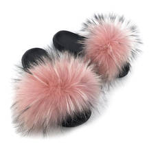 Women Slippers High-End Leather Hair Slippers Women Fur Slide Casual Fox Fur Slippers Fluffy Summer Large Furry Flip-Flop Shoes 2024 - buy cheap