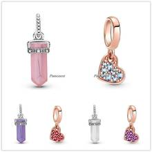 Cuentas de plata esterlina 925 auténtica para pulsera y collar Pandora, Charm colgante de corazón inclinado, púrpura real, pavé, joyería 2024 - compra barato