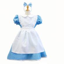 Синий Алиса в стране чудес костюм для детей платье Лолита горничной косплей карнавал Хэллоуин костюмы для детей вечерние для девочек 2024 - купить недорого