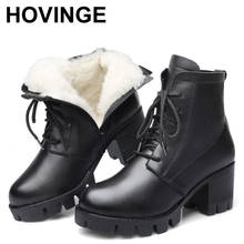 HOVINGE    Fashion Black Winter Snow Boots Women Platform High Heels Genuine Cow Leather Thick Wool Fur Warm Women Ankle Boots 2024 - buy cheap
