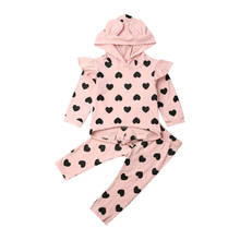 2020 New Fall Autumn 1-5Y Kid Children Baby Girl 2Pcs Set Pink Heart Print Hooded Ruffled Long Sleeve Top+Pants Toddler Outfits 2024 - buy cheap