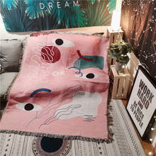 Grandes olhos abstratos sofá lance com borlas cor-de-rosa menina casa decorativa cobertor parede pendurado decoração quarto lençóis esteira 2024 - compre barato