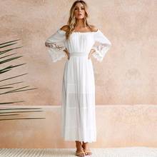 Summer Sexy Off Shoulder Beach Dress Lace Crochet Beach Dress Women White See Through Swimwear Swimsuit Cover Up Long Dress 2024 - buy cheap