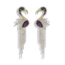 Elegant Swan Earrings Long Tassel Crystal Women Colorful Rhinestone Maxi Statement Big Drop Earrings Bohemian Jewelry Accessries 2024 - buy cheap