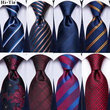 Hi-Tie Mens Necktie Navy Blue Gold Striped Silk 8.5cm Wedding Tie For Men New Fashion Design Hanky Cufflinks Set Quality Necktie 2024 - buy cheap