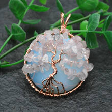 Beautiful Natural Opal Gemstone Winding Wire Life Tree Guard Round Pendant Fit Necklace Fine Jewelry DIY Making Supplies 2024 - buy cheap