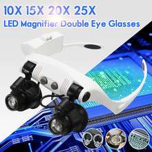 10X 15X 20X 25X LED Magnifier Double Eye Glasses Loupe Lens Jeweler Watch Repair Measurement with 8 Lens LED lamp 2024 - buy cheap