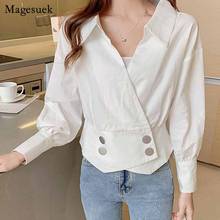 Women Turn-down Collar Chic Sequin Long Sleeve Solid White Shirt 2020 Autumn New Fashion Korean Style Elegant Slim Blouse 11299 2024 - buy cheap