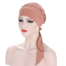Новый мусульманский тюрбан шляпа для женщин с готовым узелком Галстуки шапочка при химиотерапии кепки Бандана Платок головы Обёрточная бумага для рака женские аксессуары для волос 2024 - купить недорого