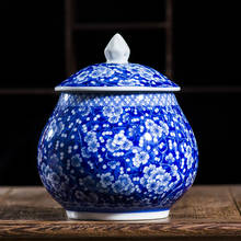 Caixa de recipiente de chá jingdezhen 250gtea, estilo chinês tradicional, porcelana branca e azul, selada, tanque de chá kung fu 2024 - compre barato