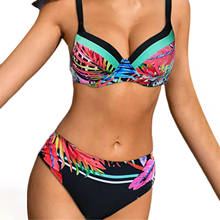 Folha Impressa Swimwear Mulheres Bandeau Maiô Cor Sólida Tiras Biquíni Dupla Cinta Cintura Alta Maiô Divisão Купальник @ 40 2024 - compre barato