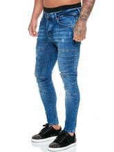 2021 moda masculina baggy rasgado jeans casual retalhos denim calças de ajuste fino sólido preto magro lápis calças plus size elástico 2024 - compre barato