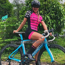 Traje de triatlo feminino de uma peça, roupa de bicicleta manga curta, macacão respirável de bicicleta, mtb, roupa de ciclismo 2024 - compre barato