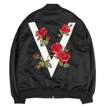 Women's Jacket High Quality Rose Embroidered Satin Jacket Street Style Zipper Loose Coat Print Bomber Jacket Women Inverno 2020 2024 - buy cheap