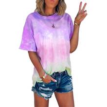 Популярная женская модная футболка с круглым вырезом и коротким рукавом, градиентные цветные Свободные футболки 2024 - купить недорого