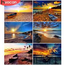 HUACAN Diamond Painting Seaside Sunset Landscape Cross Stitch Decoration For Home Diamond Mosaic Boat Handmade Gift 2024 - buy cheap