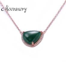 Moonmory France Popular 925 Sterling Silver Love Heart Pendant Necklace Jade Green Stone Silver Chain Necklace For Women Jewelry 2024 - buy cheap