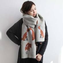 Bufanda de Cachemira cálida para mujer, chal grueso con estampado de zorro, a la moda, chal largo, manta cálida para invierno 2024 - compra barato
