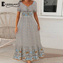 Everkaki Gypsy Floral Print Maxi Dress Women Summer Boho Vestidos Ladies Long Dresses Chic Female Casual Loose 2020 New Fashion 2024 - buy cheap