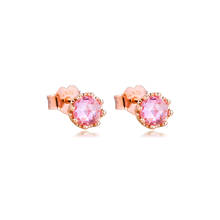 Pink Sparkling Crown Rose Stud Earrings 925 Sterling Silver Jewelry Free Shipping 2024 - buy cheap