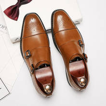 DESAI 2021 New Men's Business Dress Shoes Genuine Leather Formal Brogue Shoes Men British Style Monk Shoes Double Buckle Oxfords 2024 - buy cheap