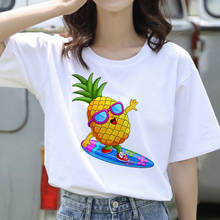 Camiseta estampa de abacaxi feminina, camiseta de verão com estampa de abacaxi casual, harajuku 90s, camiseta branca vintage, roupa feminina, 2020 2024 - compre barato