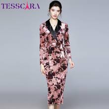 TESSCARA Women Winter Velvet Elegant Blazer Dress Shirt High Quality Long Office Party Robe Femme Designer Pencil Vestidos 2024 - buy cheap