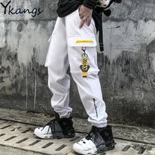 Hip Hop Joggers Cargo Pants for Women Letter Ribbons Casual Block Hit Color Pocket Track Pants Trousers Sweatpants Streetwear 2024 - buy cheap